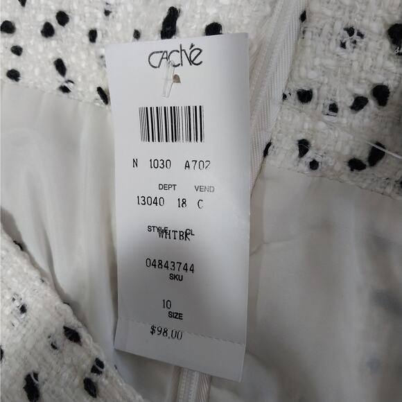 NWT@$98! CACHE! WHITE & NUBBY BLACK TWEEDY STYLE SKIRT, WIDE WAISTBAND! SZ 10 - Picture 7 of 9